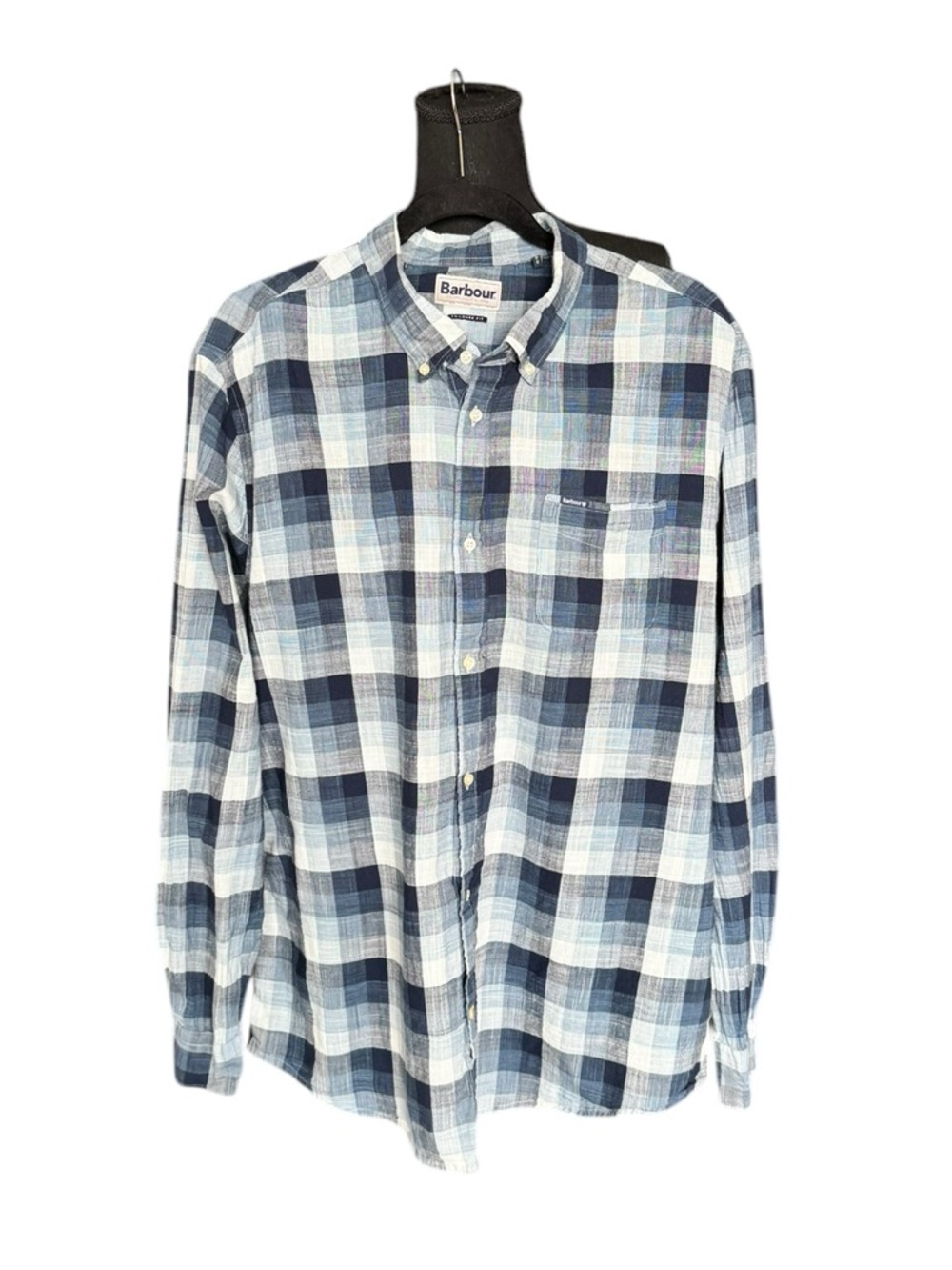 Barbour Plaid Button Down Shirt XL Tailored Fit Blue Coastal Preppy Lightweight